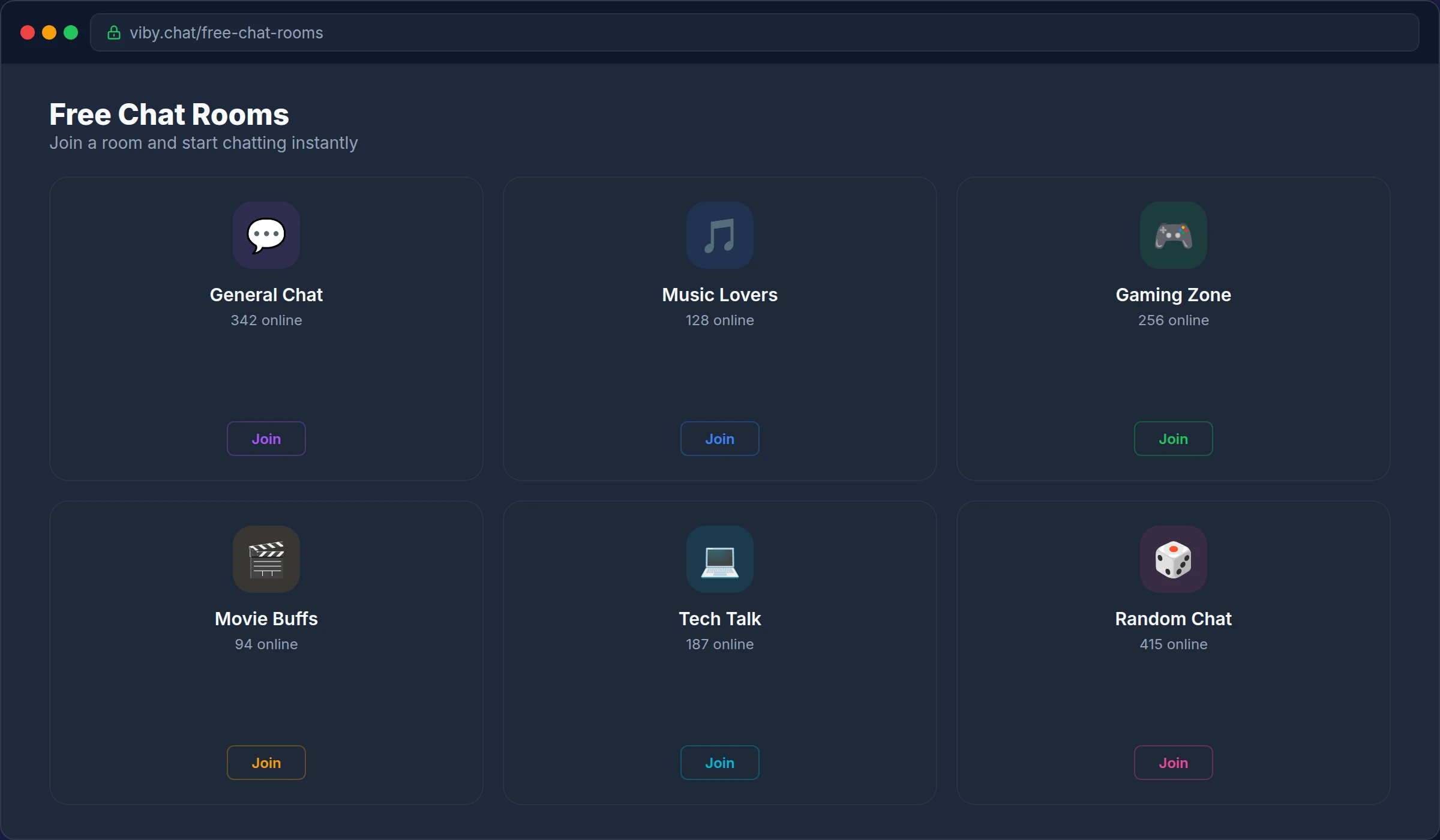 free chat rooms desktop view